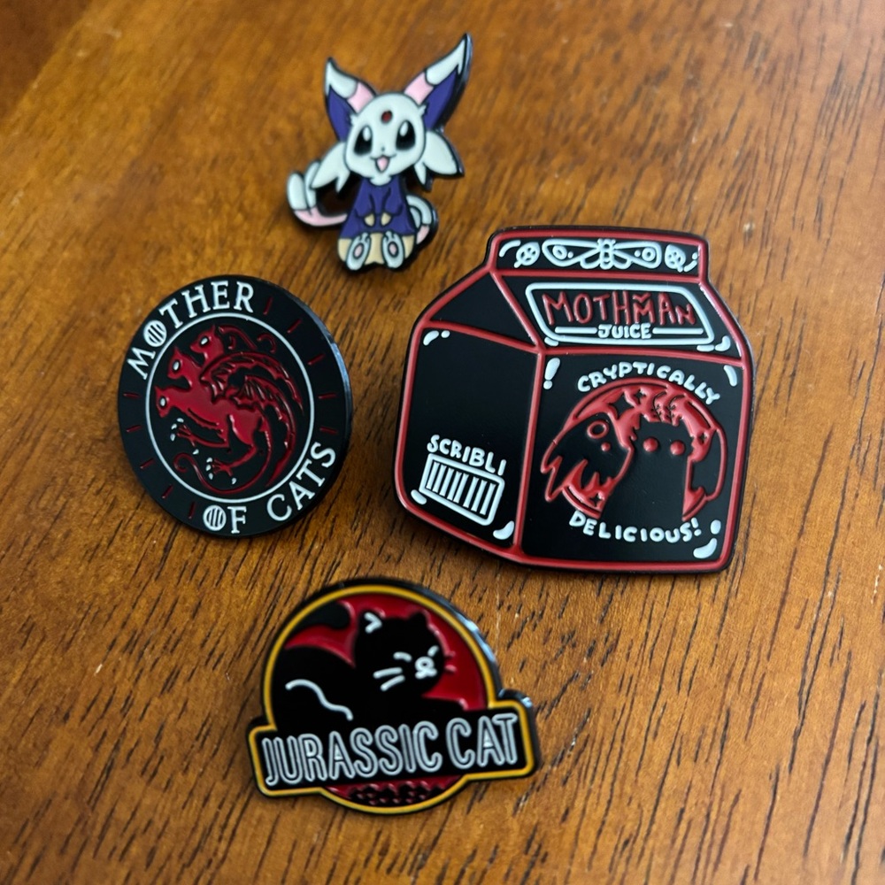Set of Cat-Themed Enamel Pins